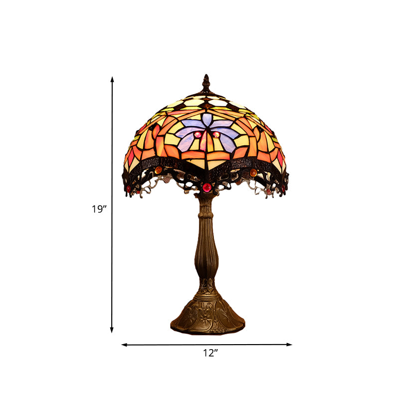 Scalloped Night Table Lamp 1 Head Hand Cut Glass Tiffany Style Nightstand Light in Bronze Clearhalo 'Lamps' 'Table Lamps' Lighting' 894338