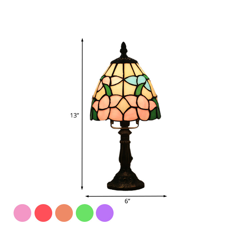 Dome Shape Nightstand Lighting 1-Light Stained Glass Baroque Style Blossom Patterned Table Lamp in Red/Pink/Orange Clearhalo 'Lamps' 'Table Lamps' Lighting' 894406