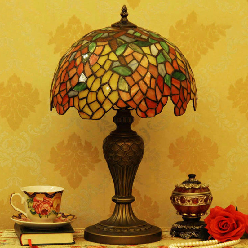 Bowl Shaped Night Lighting Baroque Stained Art Glass 1-Head Bronze Table Lamp for Bedroom Bronze Clearhalo 'Lamps' 'Table Lamps' Lighting' 894539