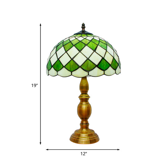1 Head Bedroom Nightstand Lighting Mediterranean Green Table Lamp with Lattice Bowl Cut Glass Shade Clearhalo 'Lamps' 'Table Lamps' Lighting' 894622