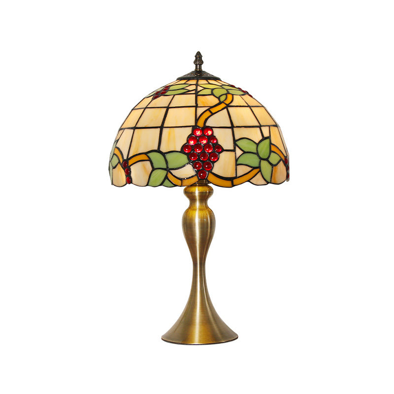 Gold Dome Shape Night Table Lamp Victorian 1 Light Stained Art Glass Grape Patterned Desk Lighting Clearhalo 'Lamps' 'Table Lamps' Lighting' 894637