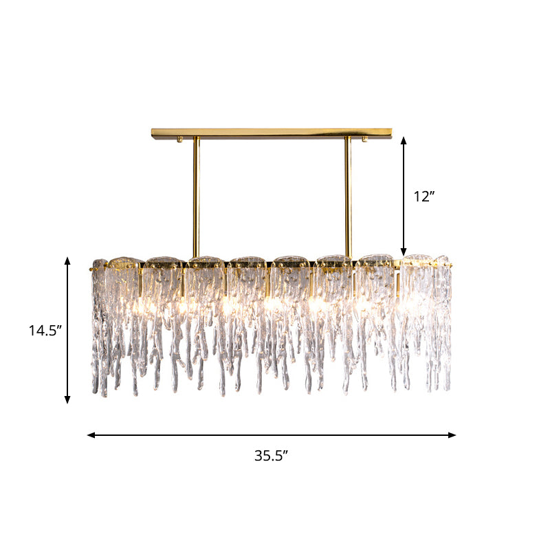 Minimalist Oval Island Light 7 Bulbs Clear Crystal Pendant Lamp in Gold with Melting Ice Design Clearhalo 'Ceiling Lights' 'Island Lights' Lighting' 896065