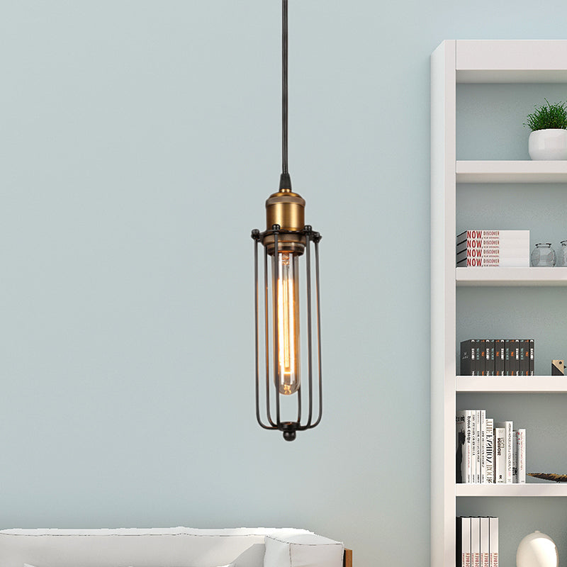 1 Head Tubed Pendant Lighting with Cage Shade Industrial Brass Finish Metal Hanging Ceiling Light Brass Clearhalo 'Art Deco Pendants' 'Cast Iron' 'Ceiling Lights' 'Ceramic' 'Crystal' 'Industrial Pendants' 'Industrial' 'Metal' 'Middle Century Pendants' 'Pendant Lights' 'Pendants' 'Tiffany' Lighting' 89670
