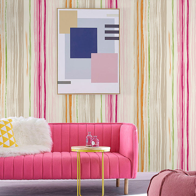 Non-Pasted Wallpaper with Pastel Color Stripe of Wash Painting Style, 20.5-inch x 33-foot Pink Clearhalo 'Wall Decor' 'Wallpaper' 896917