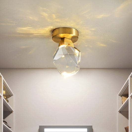 LED Flush Ceiling Light Minimalist Geometric Crystal Block Flush Mount Spotlight in Brass Brass Clearhalo 'Ceiling Lights' 'Close To Ceiling Lights' 'Close to ceiling' 'Flush mount' Lighting' 897088