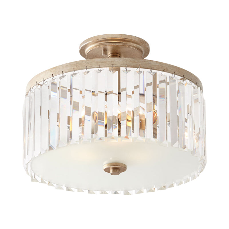 Circle Crystal Block Semi Flush Simplicity 3 Bulbs Corridor Flush Mount Recessed Lighting in Gold Clearhalo 'Ceiling Lights' 'Close To Ceiling Lights' 'Close to ceiling' 'Semi-flushmount' Lighting' 897093