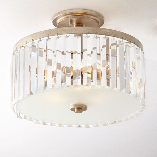 Circle Crystal Block Semi Flush Simplicity 3 Bulbs Corridor Flush Mount Recessed Lighting in Gold Clearhalo 'Ceiling Lights' 'Close To Ceiling Lights' 'Close to ceiling' 'Semi-flushmount' Lighting' 897094