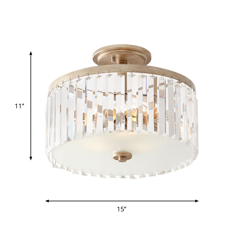 Circle Crystal Block Semi Flush Simplicity 3 Bulbs Corridor Flush Mount Recessed Lighting in Gold Clearhalo 'Ceiling Lights' 'Close To Ceiling Lights' 'Close to ceiling' 'Semi-flushmount' Lighting' 897095