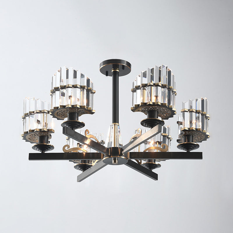 Minimalism Starburst Ceiling Flush 6 Heads K9 Crystal Semi Flush Mount Light Fixture in Black Clearhalo 'Ceiling Lights' 'Close To Ceiling Lights' 'Close to ceiling' 'Semi-flushmount' Lighting' 897102