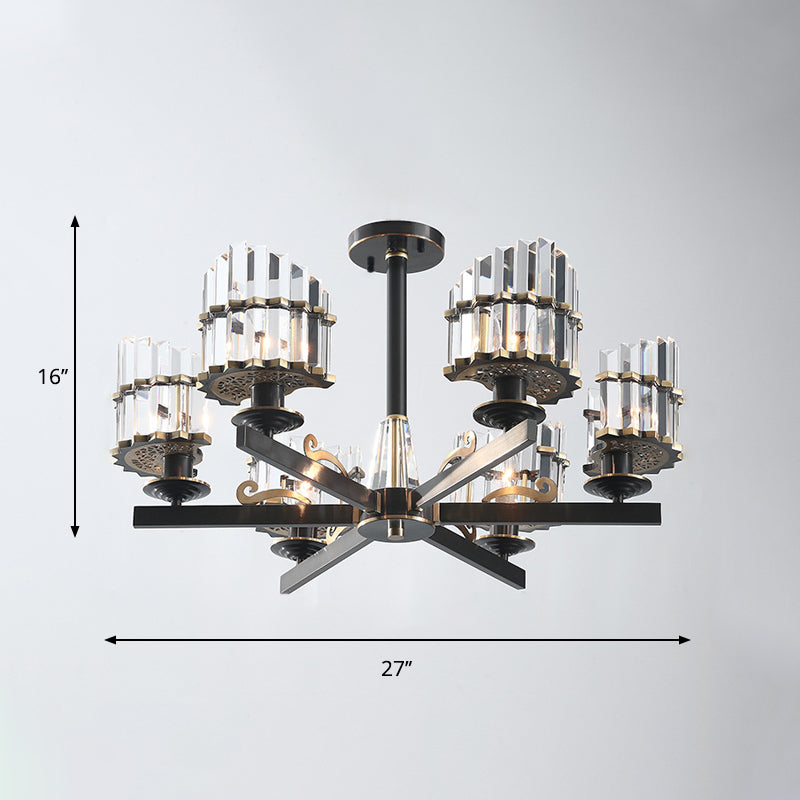 Minimalism Starburst Ceiling Flush 6 Heads K9 Crystal Semi Flush Mount Light Fixture in Black Clearhalo 'Ceiling Lights' 'Close To Ceiling Lights' 'Close to ceiling' 'Semi-flushmount' Lighting' 897103