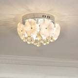 Ivory Glass Chrome Flush Mount Flower 2 Heads Simplicity Ceiling Light with Diamond Crystal Drop Clearhalo 'Ceiling Lights' 'Close To Ceiling Lights' 'Close to ceiling' 'Flush mount' Lighting' 897105