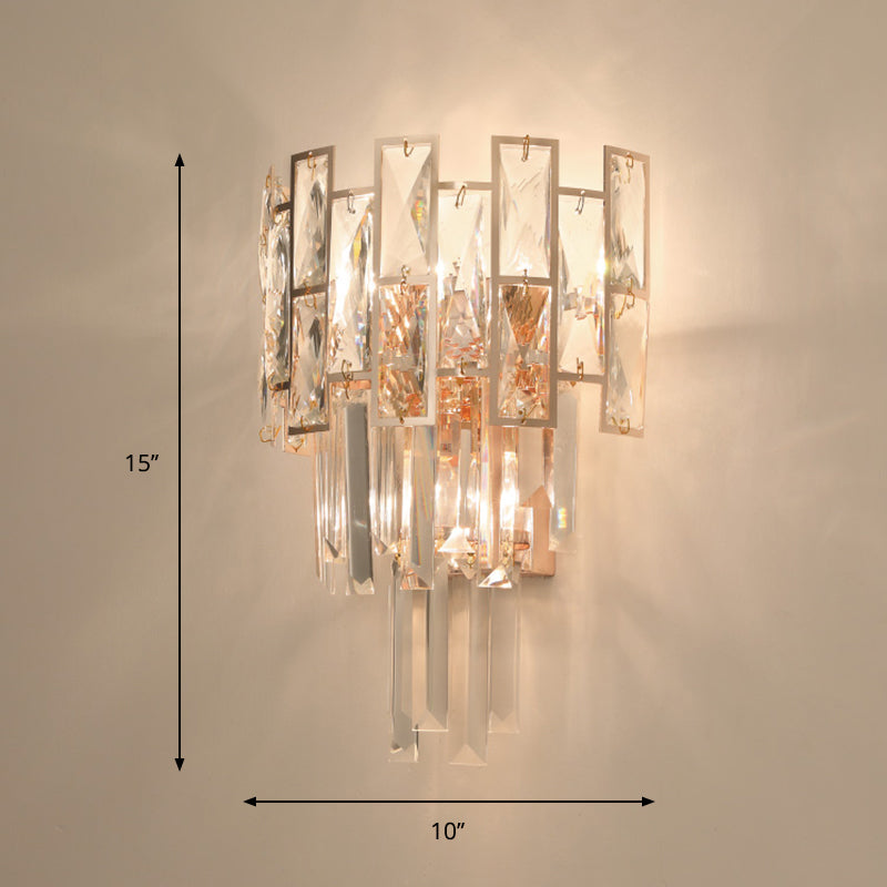 Traditional Layered Sconce Light 3 Heads Clear K9 Crystal Wall Mounted Lamp in Gold for Bedroom Clearhalo 'Wall Lamps & Sconces' 'Wall Lights' Lighting' 897111