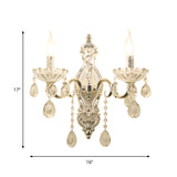 Silver 2-Light Wall Lamp Traditional Faceted Crystal Candelabra Wall Mounted Light Fixture Clearhalo 'Wall Lamps & Sconces' 'Wall Lights' Lighting' 897148