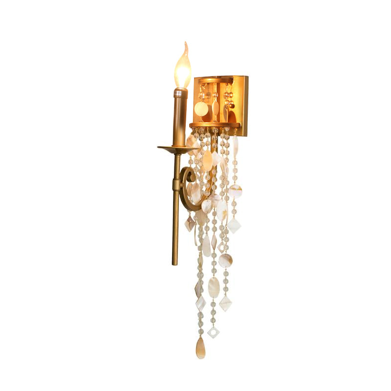 Metal Candlestick Wall Sconce Light Traditional 1 Bulb Bedroom Wall Lighting in Gold with Crystal Accent Clearhalo 'Wall Lamps & Sconces' 'Wall Lights' Lighting' 897151