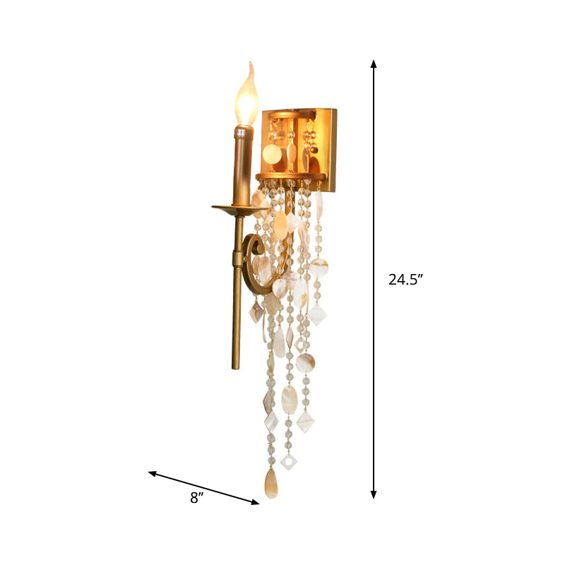 Metal Candlestick Wall Sconce Light Traditional 1 Bulb Bedroom Wall Lighting in Gold with Crystal Accent Clearhalo 'Wall Lamps & Sconces' 'Wall Lights' Lighting' 897152