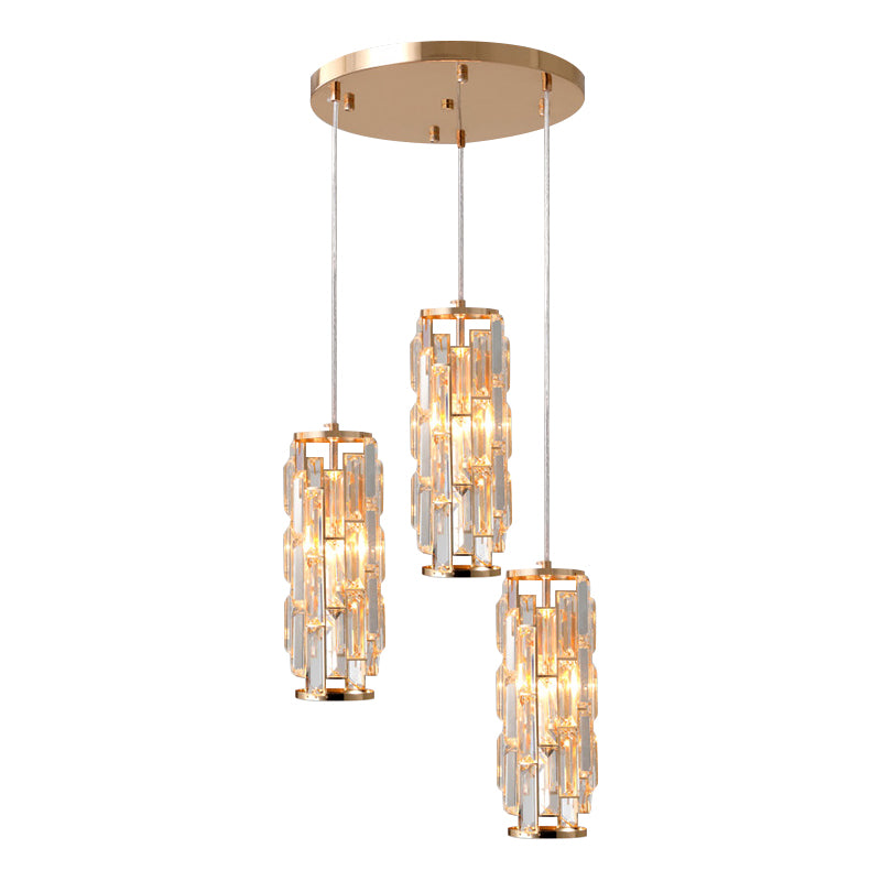 3-Head Multi Light Pendant Modern Bedroom Hanging Lamp with Column Crystal Shade in Gold Clearhalo 'Ceiling Lights' 'Modern Pendants' 'Modern' 'Pendant Lights' 'Pendants' Lighting' 897159