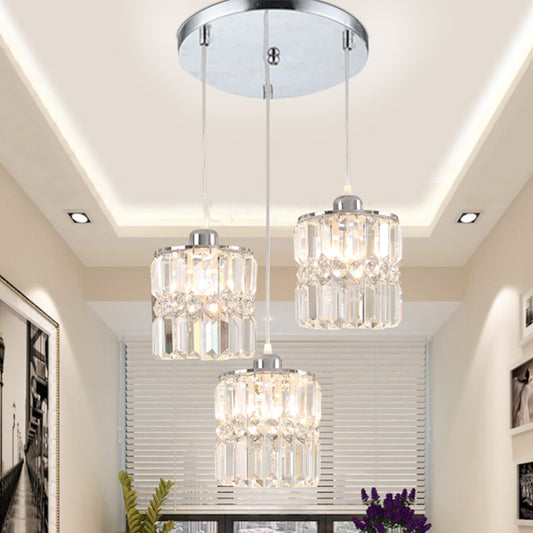 Column Dining Room Cluster Pendant Simple K9 Crystal 3 Bulbs Chrome Suspension Lamp Chrome Clearhalo 'Ceiling Lights' 'Modern Pendants' 'Modern' 'Pendant Lights' 'Pendants' Lighting' 897161