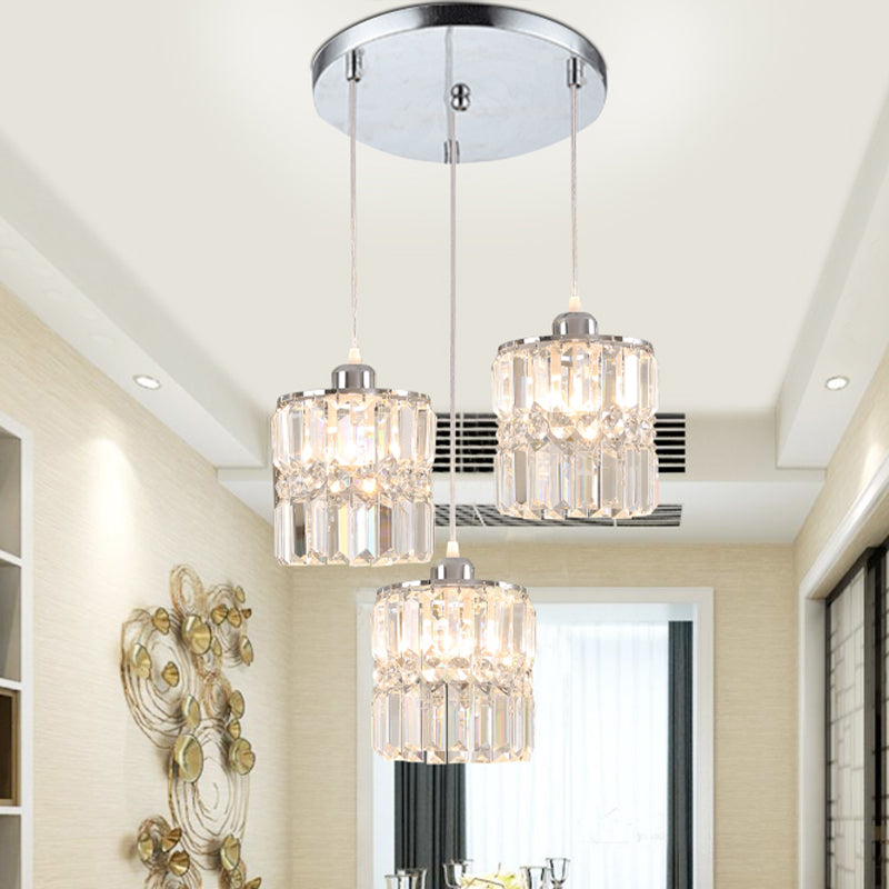 Column Dining Room Cluster Pendant Simple K9 Crystal 3 Bulbs Chrome Suspension Lamp Clearhalo 'Ceiling Lights' 'Modern Pendants' 'Modern' 'Pendant Lights' 'Pendants' Lighting' 897162