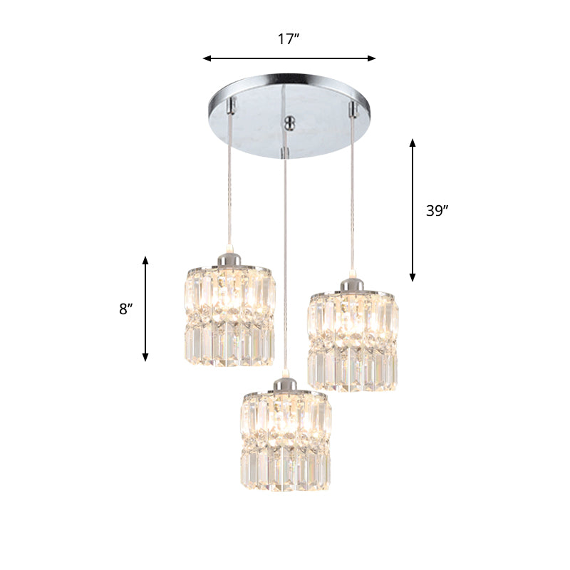 Column Dining Room Cluster Pendant Simple K9 Crystal 3 Bulbs Chrome Suspension Lamp Clearhalo 'Ceiling Lights' 'Modern Pendants' 'Modern' 'Pendant Lights' 'Pendants' Lighting' 897164