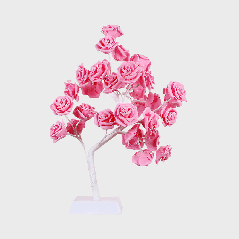 Pink Rose Night Lamp Art Deco LED Plastic Table Light with Branch Design for Restaurant Clearhalo 'Lamps' 'Table Lamps' Lighting' 897351