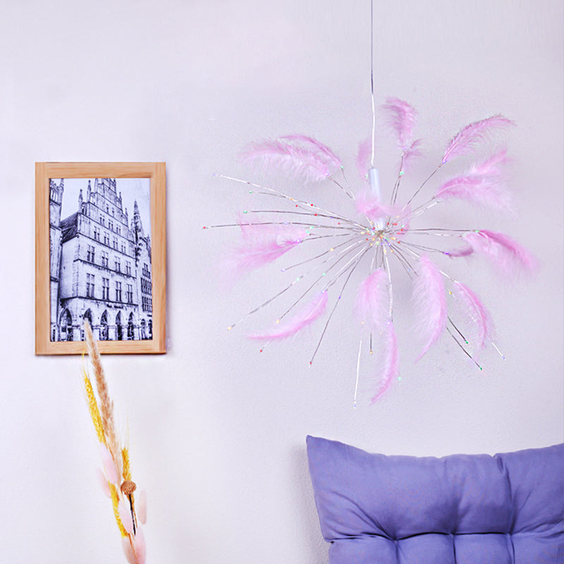 Creative Firework Night Table Lamp Feather Bedroom Battery/USB LED Desk Light in Pink, Warm/Multi-Color Light Pink Clearhalo 'Ceiling Lights' 'Pendant Lights' 'Pendants' Lighting' 897377_319eca86-c524-4983-a90b-eddacd9b9d48