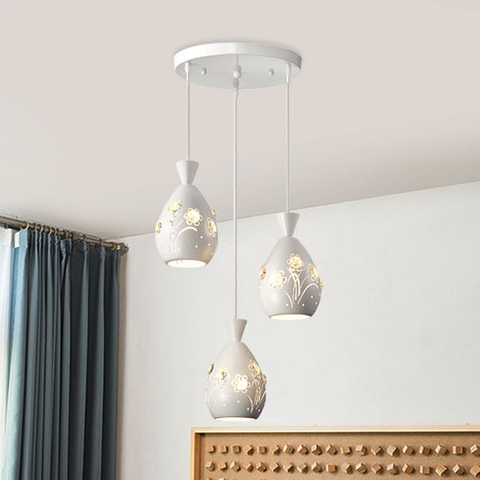 White Wine Can Shape Multi Pendant Modernism 3-Head Iron Hanging Lighting with Laser Cut Flower Design White Clearhalo 'Ceiling Lights' 'Modern Pendants' 'Modern' 'Pendant Lights' 'Pendants' Lighting' 897413