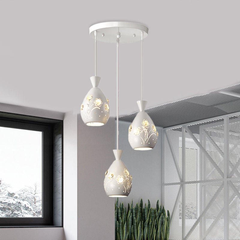 White Wine Can Shape Multi Pendant Modernism 3-Head Iron Hanging Lighting with Laser Cut Flower Design Clearhalo 'Ceiling Lights' 'Modern Pendants' 'Modern' 'Pendant Lights' 'Pendants' Lighting' 897414