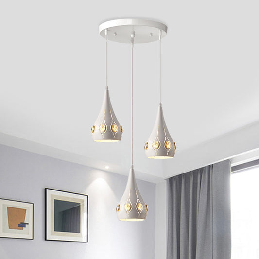 Teardrop Iron Multi Light Pendant Light Minimalist 3 Bulbs White Suspension Lamp with Crystal Block Accent White Clearhalo 'Ceiling Lights' 'Modern Pendants' 'Modern' 'Pendant Lights' 'Pendants' Lighting' 897417