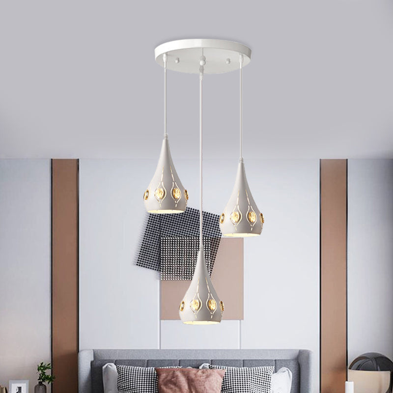 Teardrop Iron Multi Light Pendant Light Minimalist 3 Bulbs White Suspension Lamp with Crystal Block Accent Clearhalo 'Ceiling Lights' 'Modern Pendants' 'Modern' 'Pendant Lights' 'Pendants' Lighting' 897418