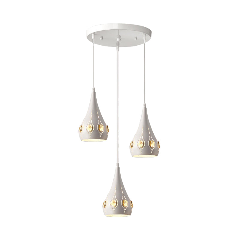 Teardrop Iron Multi Light Pendant Light Minimalist 3 Bulbs White Suspension Lamp with Crystal Block Accent Clearhalo 'Ceiling Lights' 'Modern Pendants' 'Modern' 'Pendant Lights' 'Pendants' Lighting' 897419