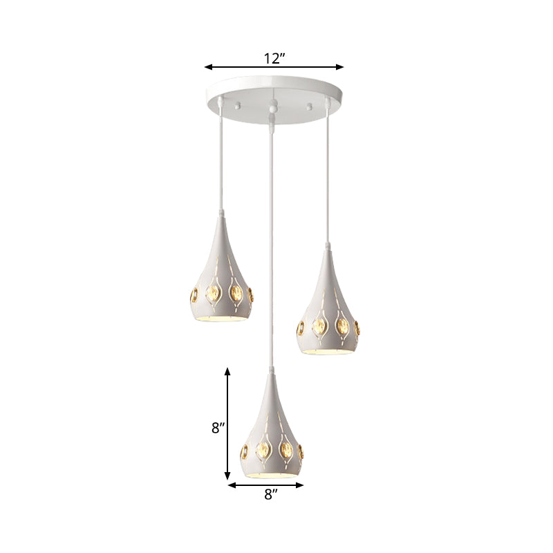 Teardrop Iron Multi Light Pendant Light Minimalist 3 Bulbs White Suspension Lamp with Crystal Block Accent Clearhalo 'Ceiling Lights' 'Modern Pendants' 'Modern' 'Pendant Lights' 'Pendants' Lighting' 897420