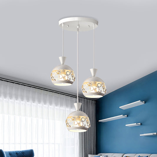 Hollow Out Dome Cluster Pendant Light Modern Iron 3 Lights White Finish Hanging Lamp Fixture White Clearhalo 'Ceiling Lights' 'Modern Pendants' 'Modern' 'Pendant Lights' 'Pendants' Lighting' 897421