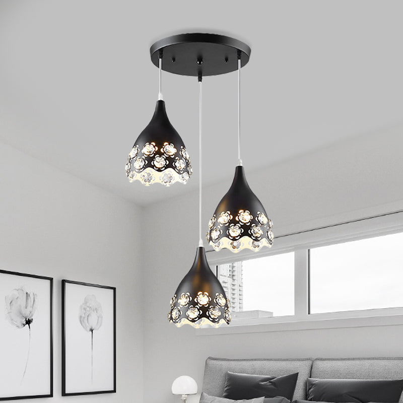 Black Finish Teardrop Cluster Pendant Contemporary 3-Head Floret Crystal-Encrusted Hanging Light Black Clearhalo 'Ceiling Lights' 'Modern Pendants' 'Modern' 'Pendant Lights' 'Pendants' Lighting' 897433