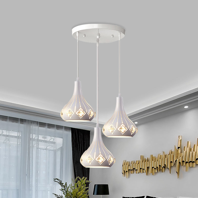 Modern Urn Shaped Multi Ceiling Light Metal 3-Bulb Restaurant Pendulum Lamp in White with Crystal Accent White Clearhalo 'Ceiling Lights' 'Modern Pendants' 'Modern' 'Pendant Lights' 'Pendants' Lighting' 897437