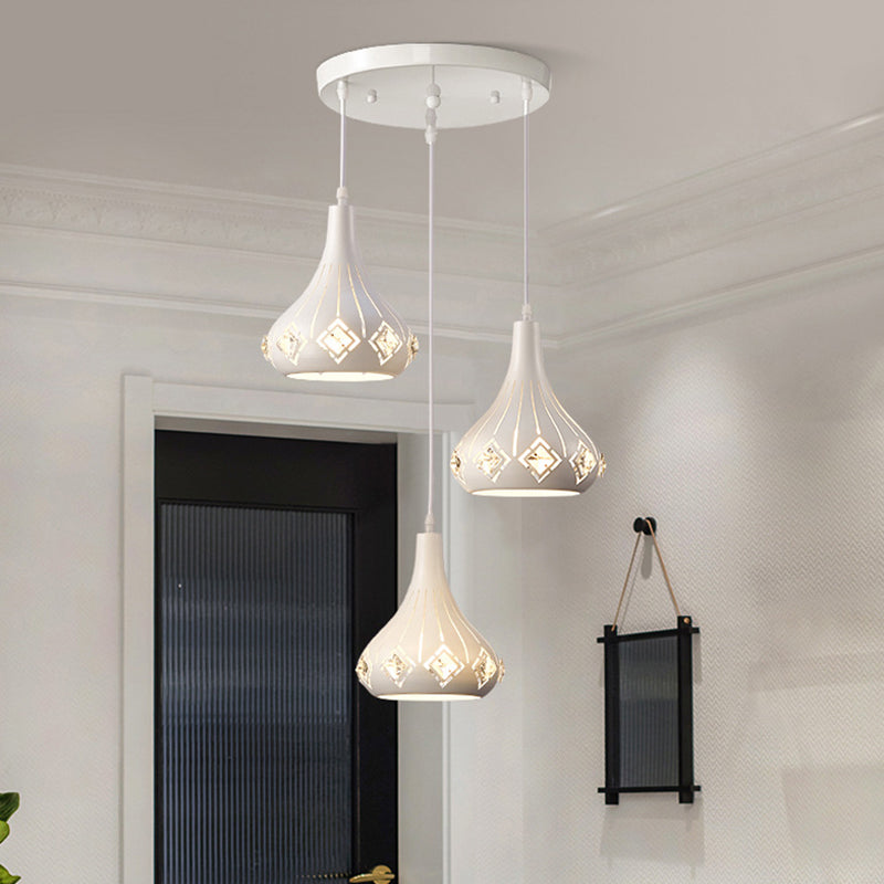 Modern Urn Shaped Multi Ceiling Light Metal 3-Bulb Restaurant Pendulum Lamp in White with Crystal Accent Clearhalo 'Ceiling Lights' 'Modern Pendants' 'Modern' 'Pendant Lights' 'Pendants' Lighting' 897438