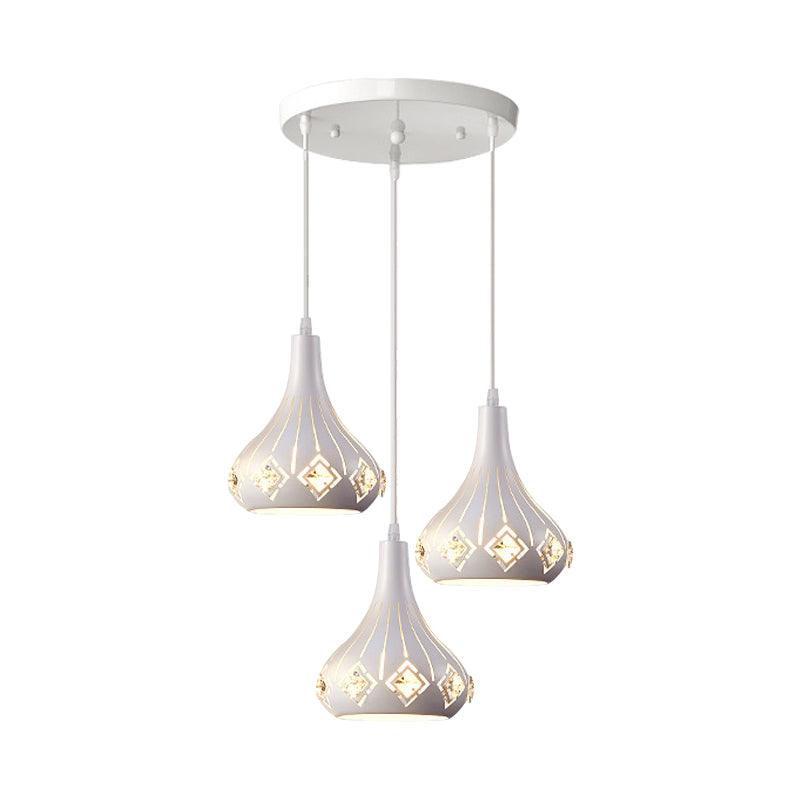 Modern Urn Shaped Multi Ceiling Light Metal 3-Bulb Restaurant Pendulum Lamp in White with Crystal Accent Clearhalo 'Ceiling Lights' 'Modern Pendants' 'Modern' 'Pendant Lights' 'Pendants' Lighting' 897439