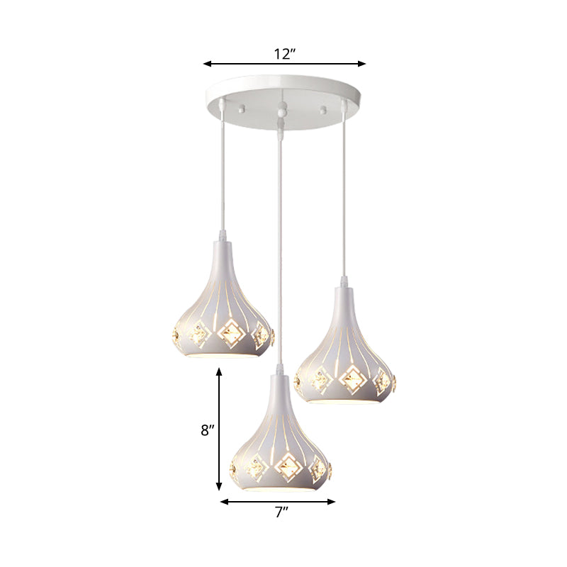 Modern Urn Shaped Multi Ceiling Light Metal 3-Bulb Restaurant Pendulum Lamp in White with Crystal Accent Clearhalo 'Ceiling Lights' 'Modern Pendants' 'Modern' 'Pendant Lights' 'Pendants' Lighting' 897440