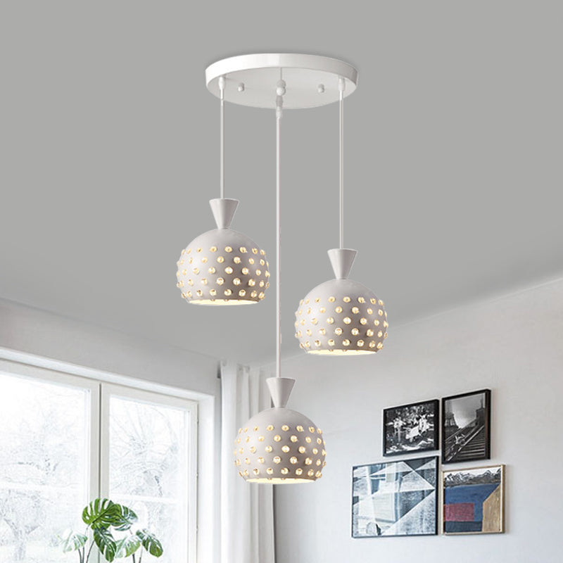 Domed Restaurant Multi-Pendant Iron 3 Lights Modernist Hanging Ceiling Lamp in White with Crystal Bead Embedded Design White Clearhalo 'Ceiling Lights' 'Modern Pendants' 'Modern' 'Pendant Lights' 'Pendants' Lighting' 897441