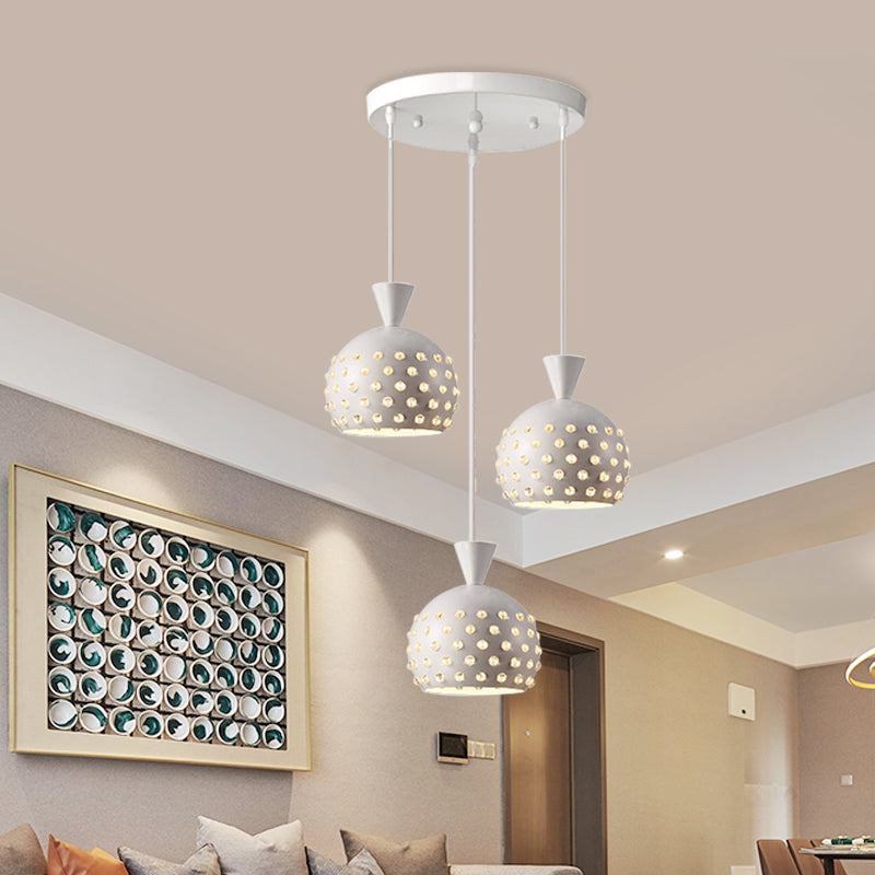 Domed Restaurant Multi-Pendant Iron 3 Lights Modernist Hanging Ceiling Lamp in White with Crystal Bead Embedded Design Clearhalo 'Ceiling Lights' 'Modern Pendants' 'Modern' 'Pendant Lights' 'Pendants' Lighting' 897442