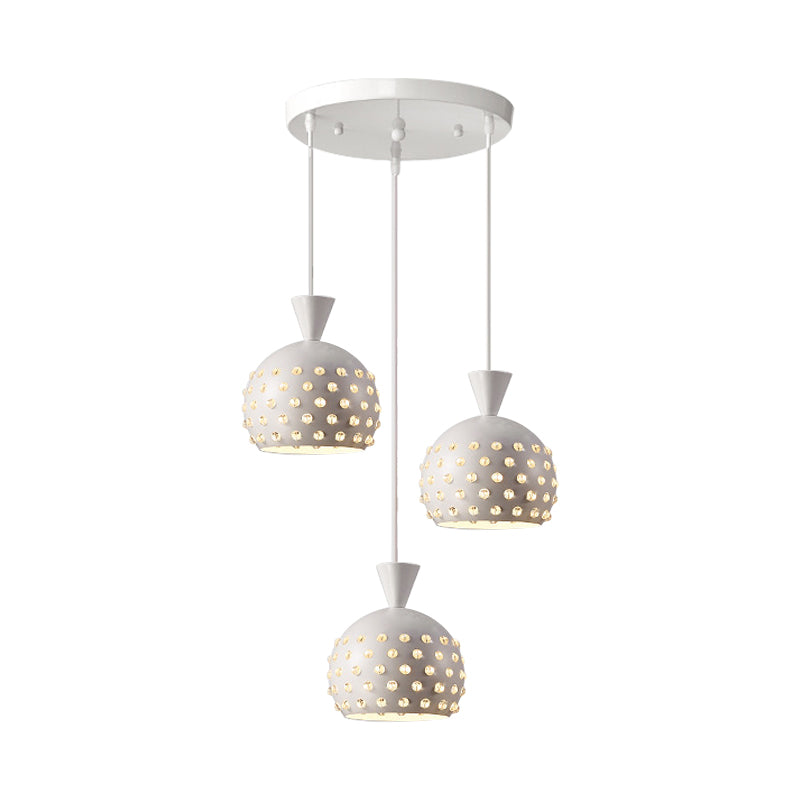 Domed Restaurant Multi-Pendant Iron 3 Lights Modernist Hanging Ceiling Lamp in White with Crystal Bead Embedded Design Clearhalo 'Ceiling Lights' 'Modern Pendants' 'Modern' 'Pendant Lights' 'Pendants' Lighting' 897443