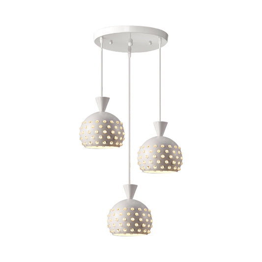 Domed Restaurant Multi-Pendant Iron 3 Lights Modernist Hanging Ceiling Lamp in White with Crystal Bead Embedded Design Clearhalo 'Ceiling Lights' 'Modern Pendants' 'Modern' 'Pendant Lights' 'Pendants' Lighting' 897443