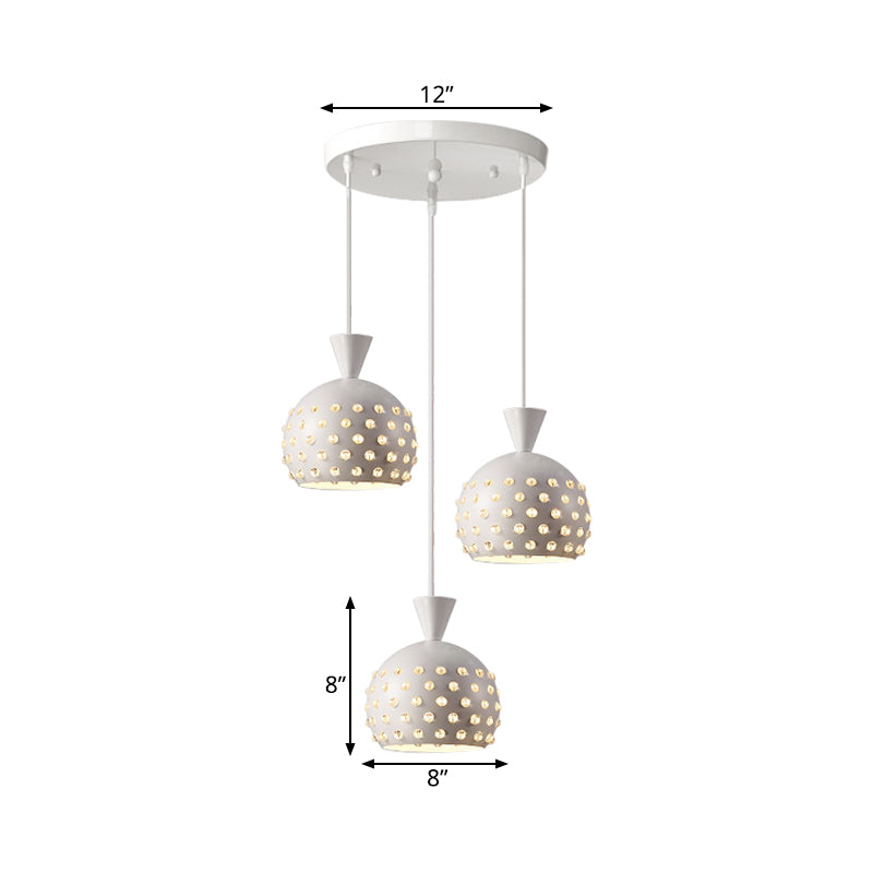 Domed Restaurant Multi-Pendant Iron 3 Lights Modernist Hanging Ceiling Lamp in White with Crystal Bead Embedded Design Clearhalo 'Ceiling Lights' 'Modern Pendants' 'Modern' 'Pendant Lights' 'Pendants' Lighting' 897444