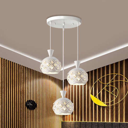 Iron Domed Suspension Light Modernism 3-Light Crystal Multi Ceiling Lamp in White White Clearhalo 'Ceiling Lights' 'Modern Pendants' 'Modern' 'Pendant Lights' 'Pendants' Lighting' 897445