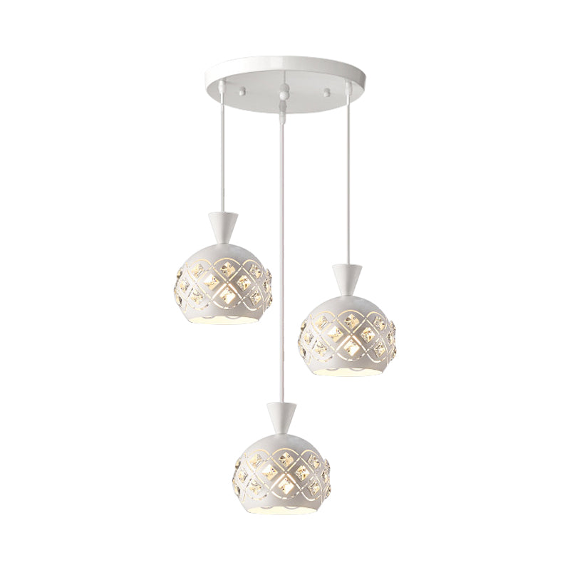 Iron Domed Suspension Light Modernism 3-Light Crystal Multi Ceiling Lamp in White Clearhalo 'Ceiling Lights' 'Modern Pendants' 'Modern' 'Pendant Lights' 'Pendants' Lighting' 897447