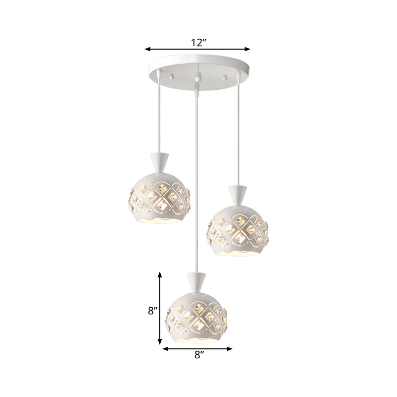 Iron Domed Suspension Light Modernism 3-Light Crystal Multi Ceiling Lamp in White Clearhalo 'Ceiling Lights' 'Modern Pendants' 'Modern' 'Pendant Lights' 'Pendants' Lighting' 897448