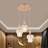 Gold 2 Layers Cluster Light Pendant Modern 3-Head Beveled Crystal Block Hanging Lamp Kit Gold Clearhalo 'Ceiling Lights' 'Modern Pendants' 'Modern' 'Pendant Lights' 'Pendants' Lighting' 897449