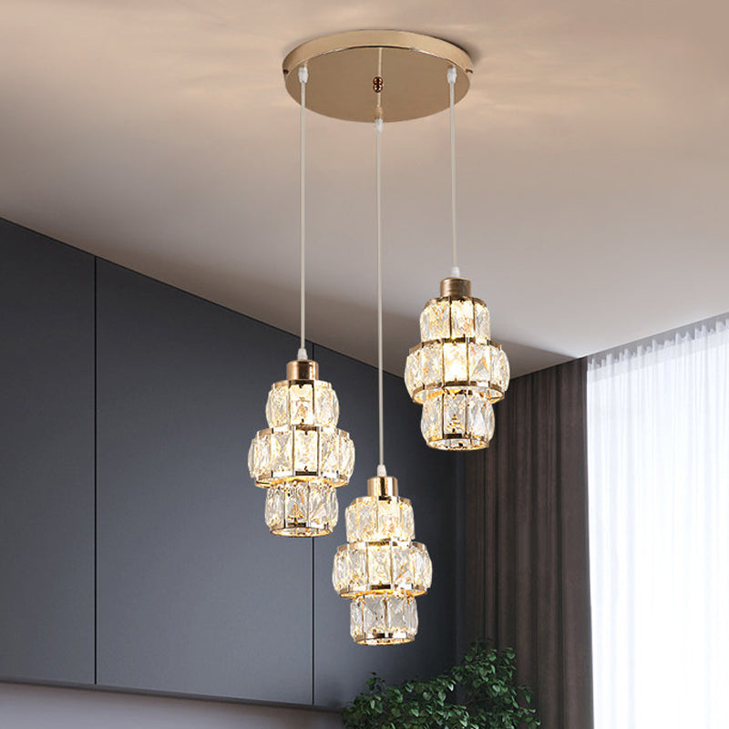 3 Layers Crystal Prisms Hanging Light Fixture Modern 3 Lights Gold Cluster Pendant Gold Clearhalo 'Ceiling Lights' 'Modern Pendants' 'Modern' 'Pendant Lights' 'Pendants' Lighting' 897457