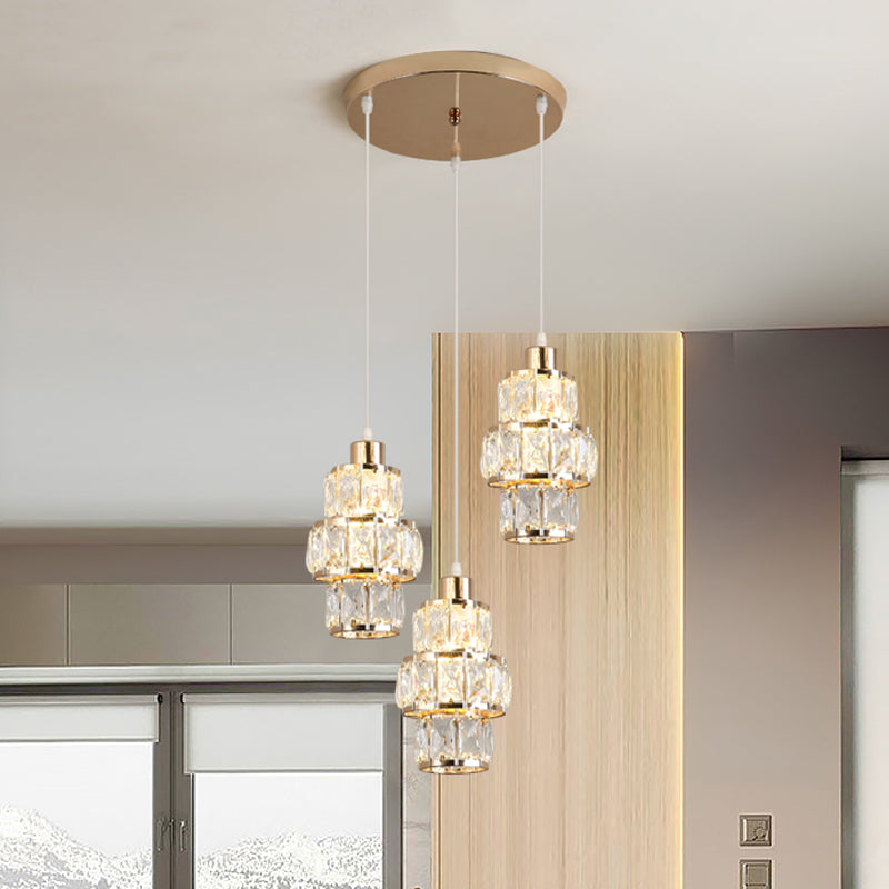 3 Layers Crystal Prisms Hanging Light Fixture Modern 3 Lights Gold Cluster Pendant Clearhalo 'Ceiling Lights' 'Modern Pendants' 'Modern' 'Pendant Lights' 'Pendants' Lighting' 897458