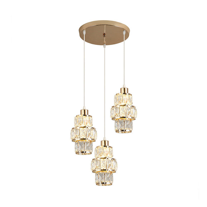 3 Layers Crystal Prisms Hanging Light Fixture Modern 3 Lights Gold Cluster Pendant Clearhalo 'Ceiling Lights' 'Modern Pendants' 'Modern' 'Pendant Lights' 'Pendants' Lighting' 897459