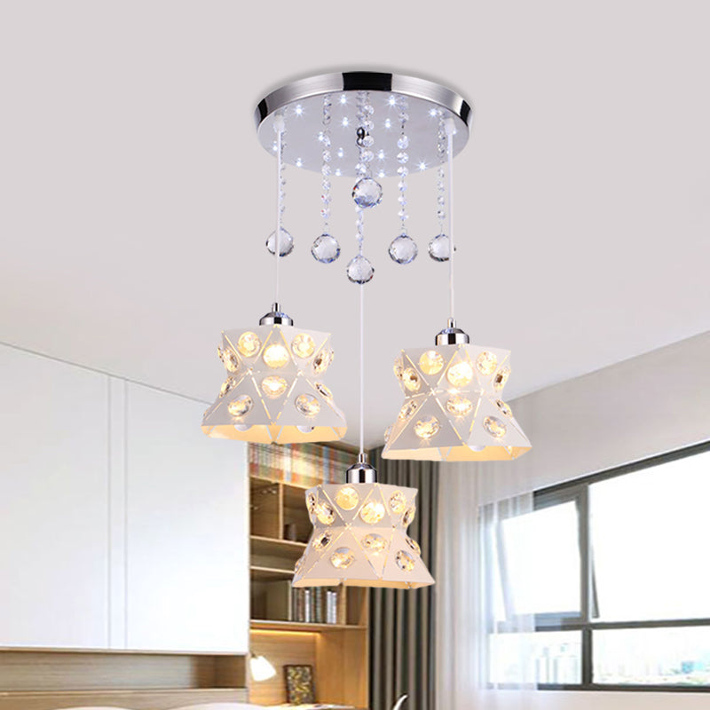 Flared Dining Room Suspension Lamp Iron 3 Bulbs Modernism Multi Light Pendant with Crystal Accent White Clearhalo 'Ceiling Lights' 'Modern Pendants' 'Modern' 'Pendant Lights' 'Pendants' Lighting' 897461